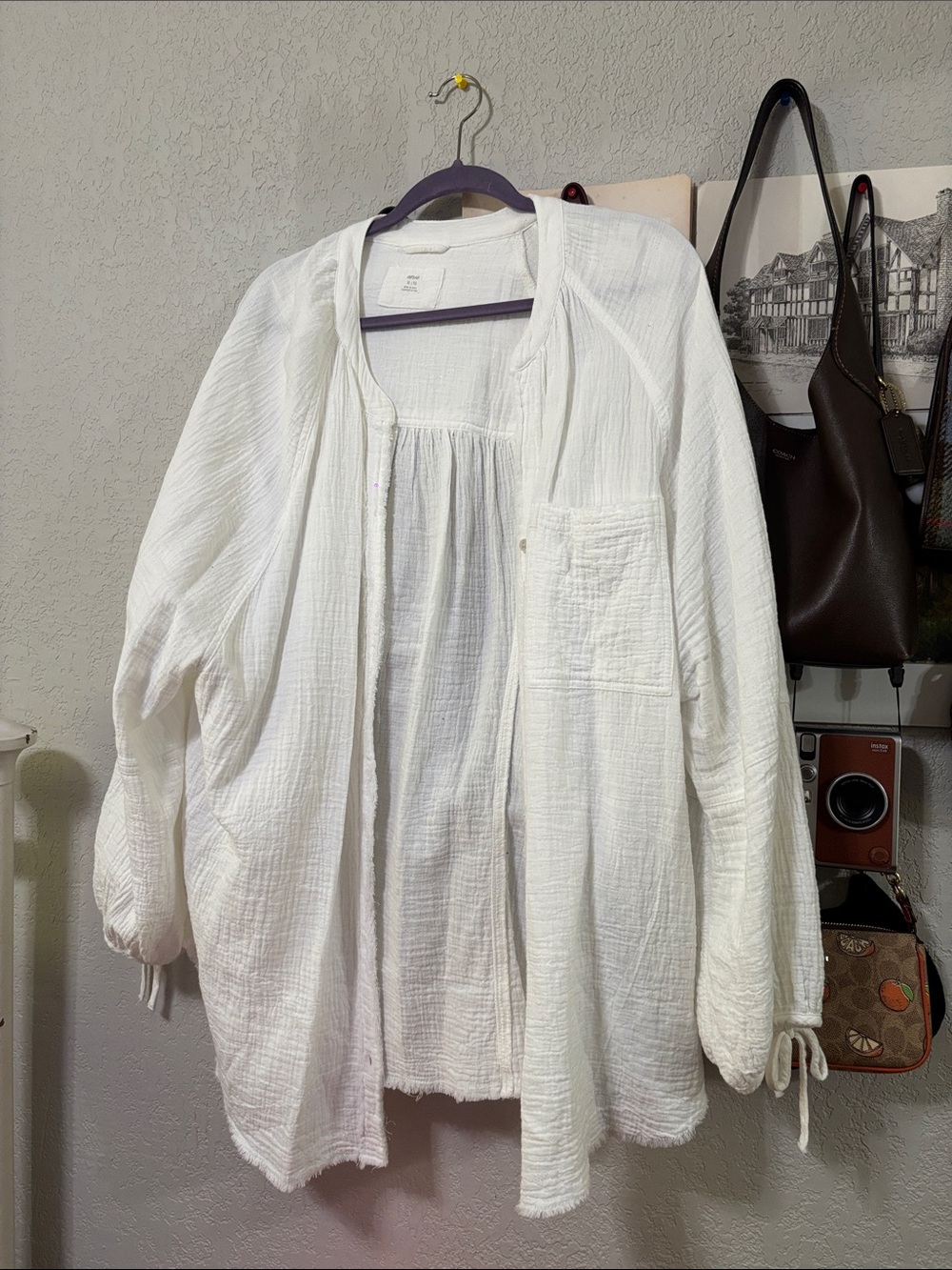 aerie White Textured Button-Front shirt